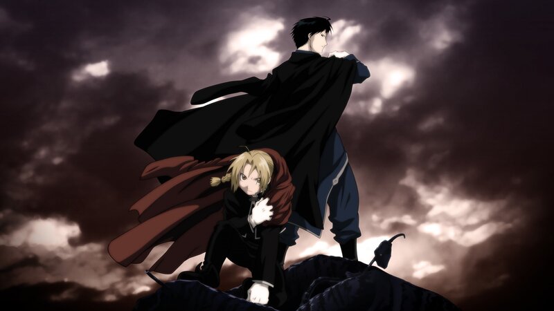 Two characters on a cliff