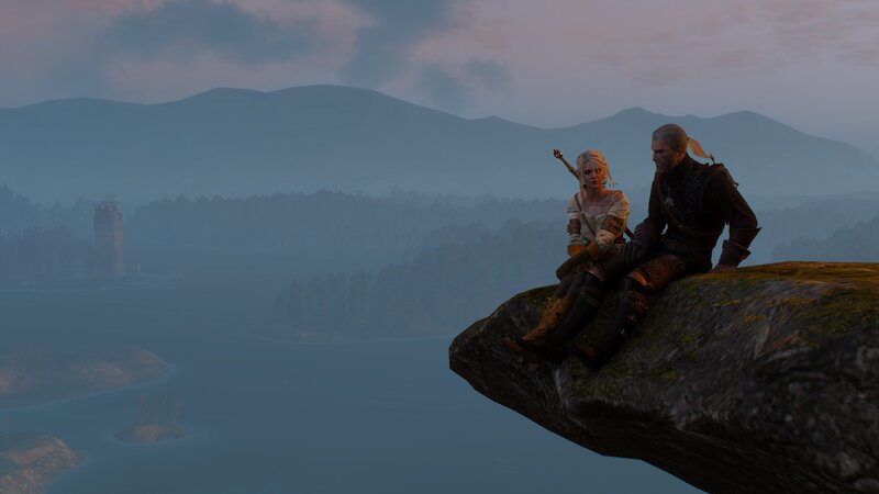 Two Characters on a Cliff — Blue, Serene