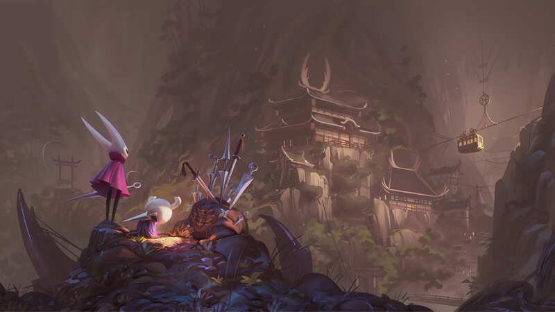Two Characters on a Cliff — Purple, Dramatic