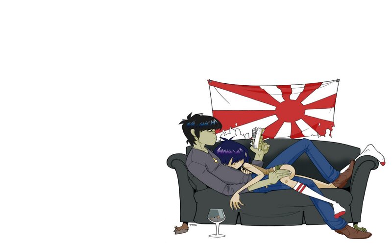 Two Characters on a Couch — Black, Relaxed, Digital Art, Flag, Wine Glass, White, Red, Vfxox