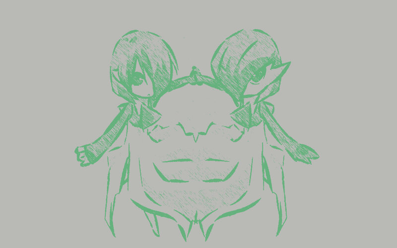 Two Characters on a Creature — Green