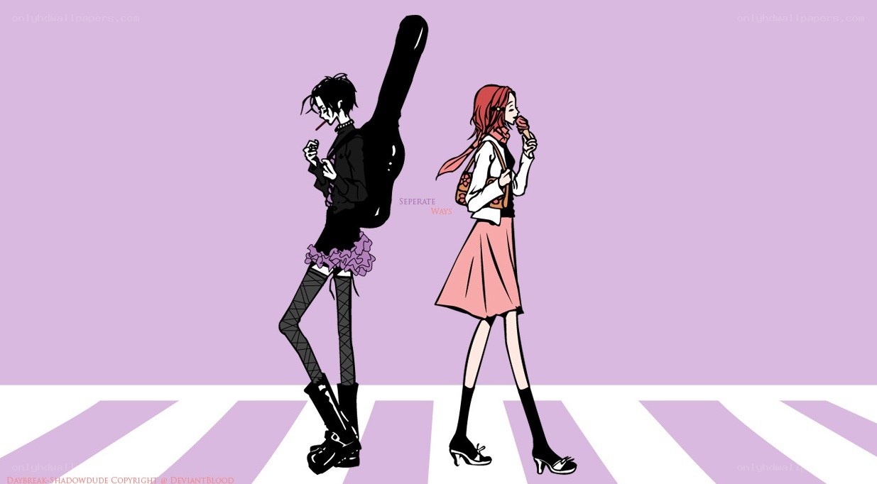 Two characters on a crosswalk