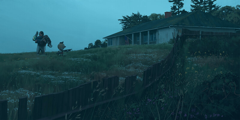Two Characters on a Hill — Blue, Dramatic, Night