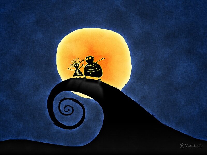 Two Characters on a Hill — Blue, Dramatic