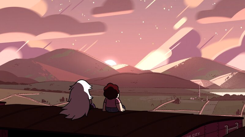 Two Characters on a Roof — Pink