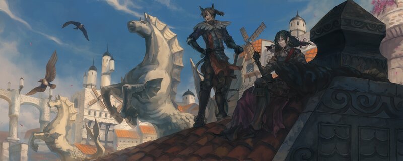 Two Characters on a Rooftop — Blue