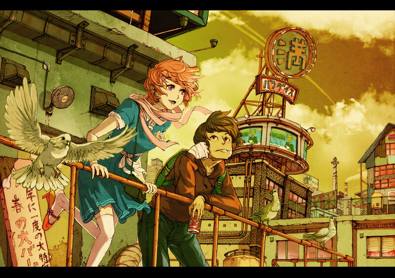 Two Characters on a Rooftop — Yellow