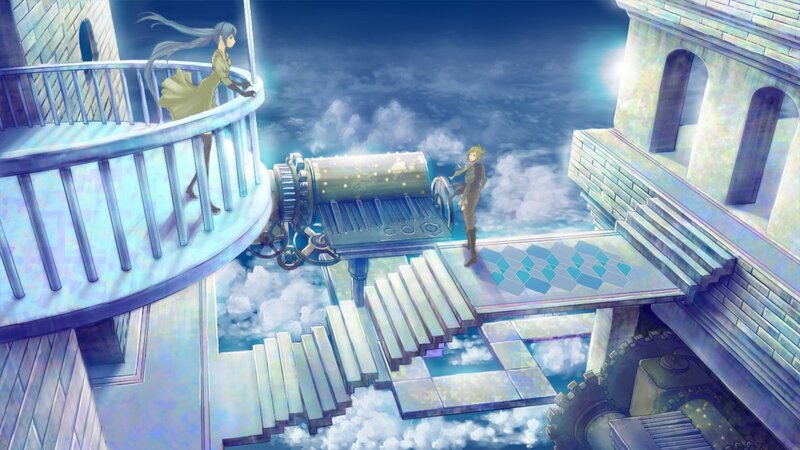 Two characters on a sky bridge