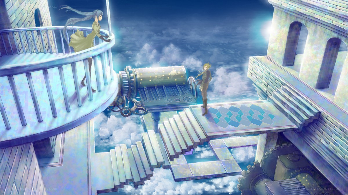 Two characters on a sky bridge