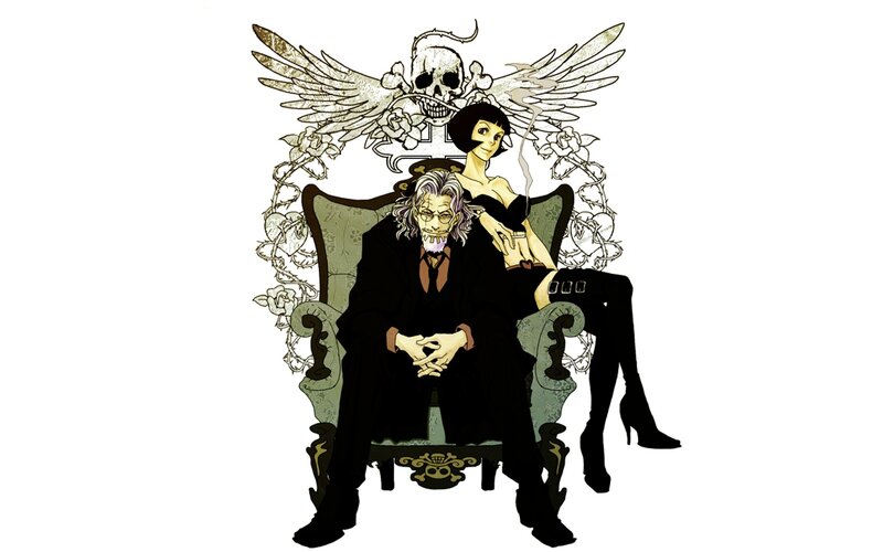 Two characters on a throne