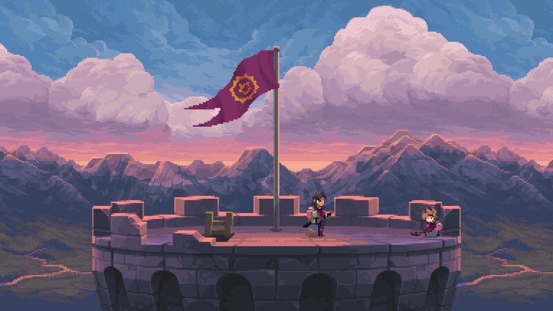 Two Characters on a Tower — Purple