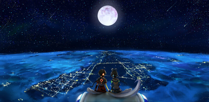 Two Characters on a Vehicle — Blue