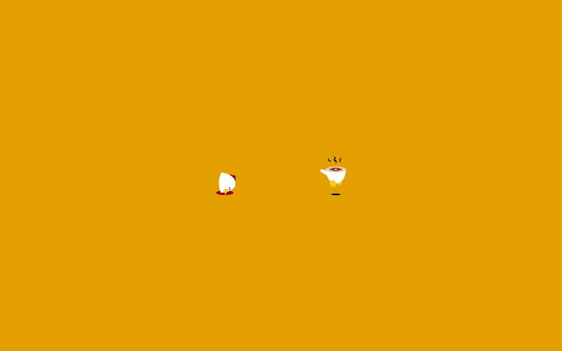 Two characters on a yellow background