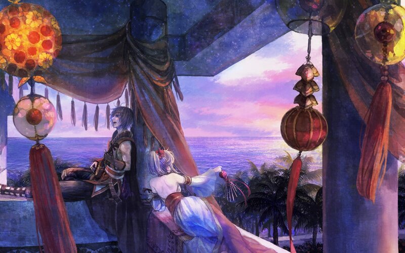 Two Characters on Balcony — Purple