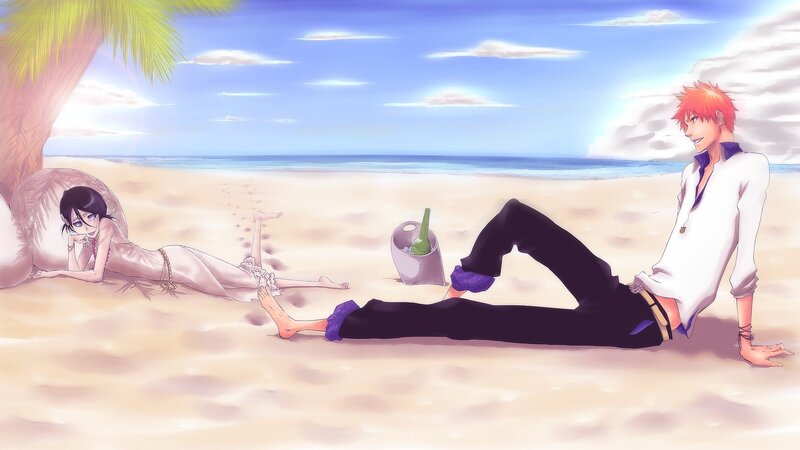 Two Characters on Beach — Blue, Relaxed
