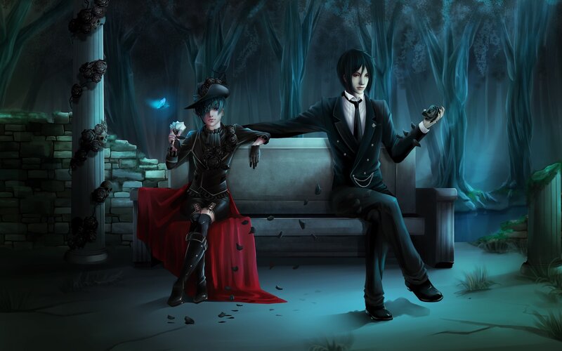 Two Characters on Bench — Black