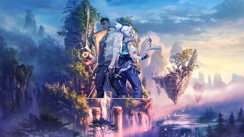Two Characters on Cliff — Blue