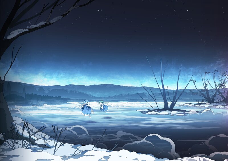 Two Characters on Ice — Blue, Serene, Night