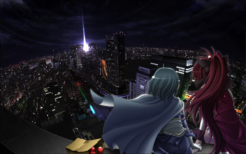 Two Characters on Rooftop — Black