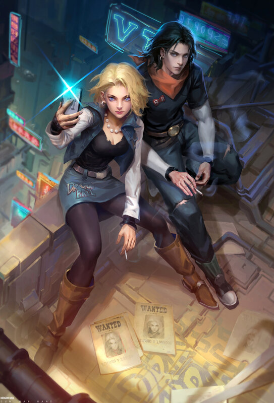 Two Characters on Rooftop — Blue