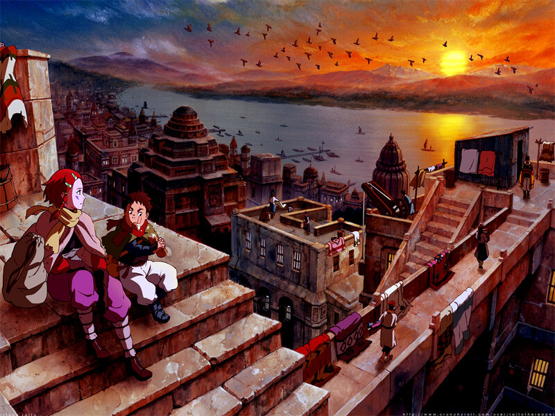 Two Characters on Rooftop — Orange