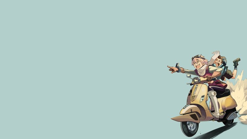 Two Characters on Scooter — Light Blue