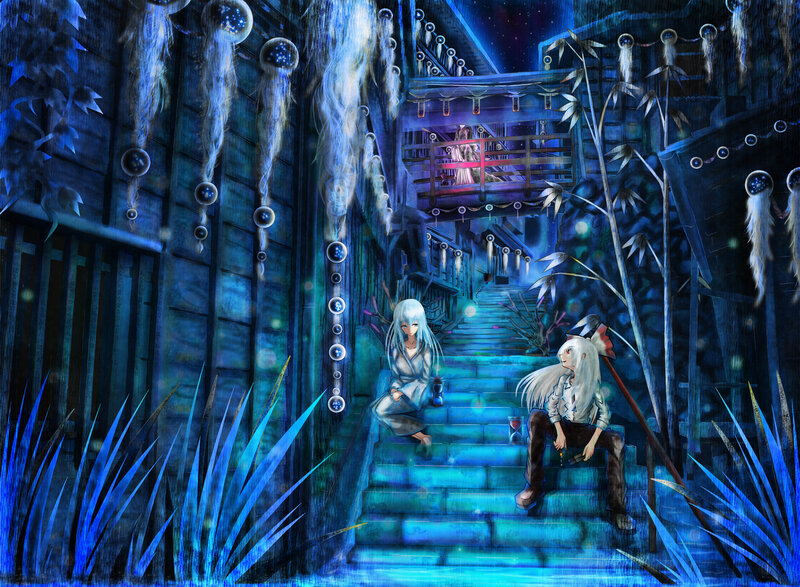 Two Characters on Stairs — Blue
