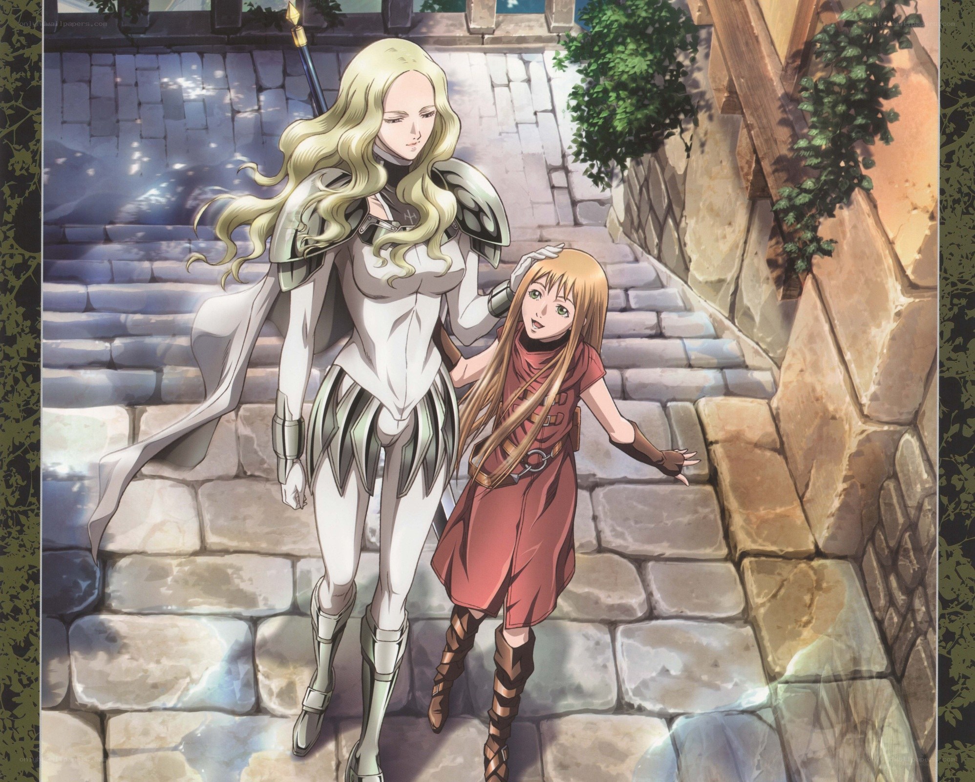 Two characters on stone stairs