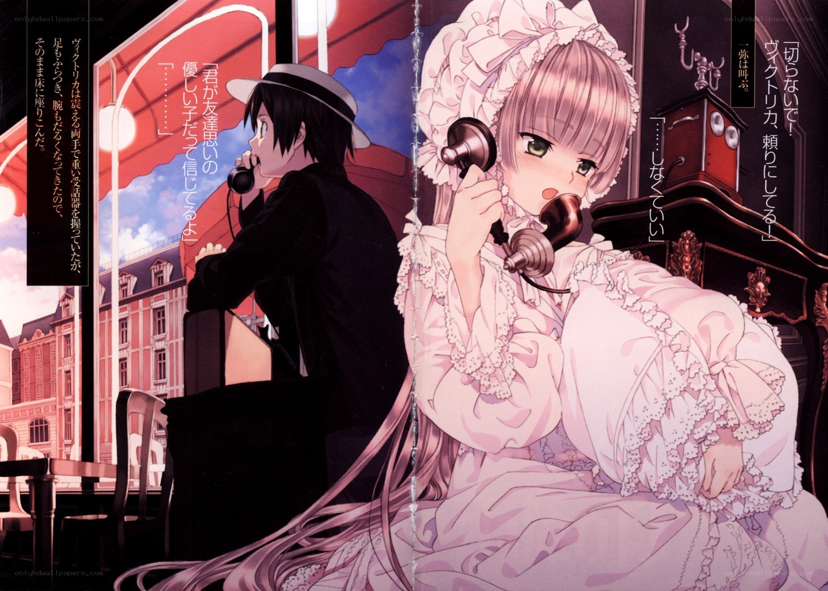 Two characters on vintage phones