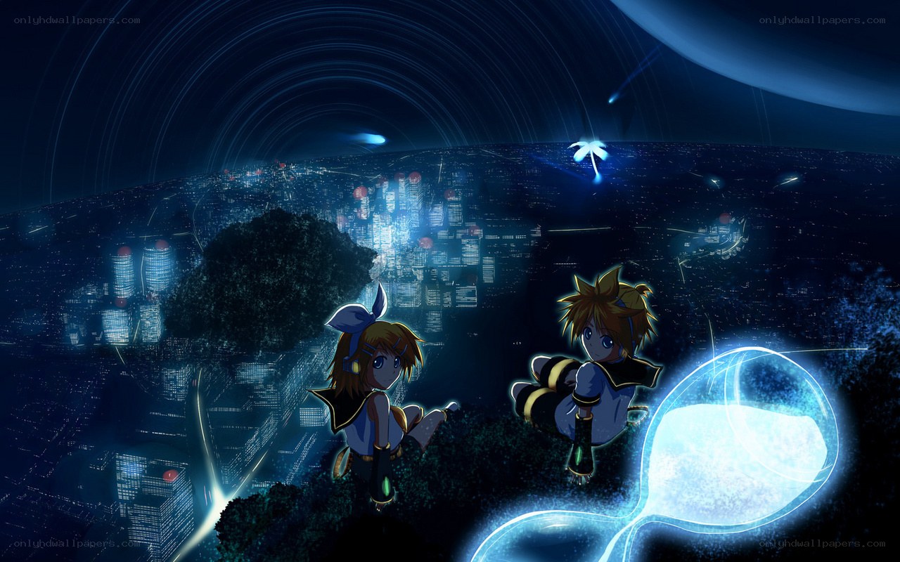 Two characters over a city at night