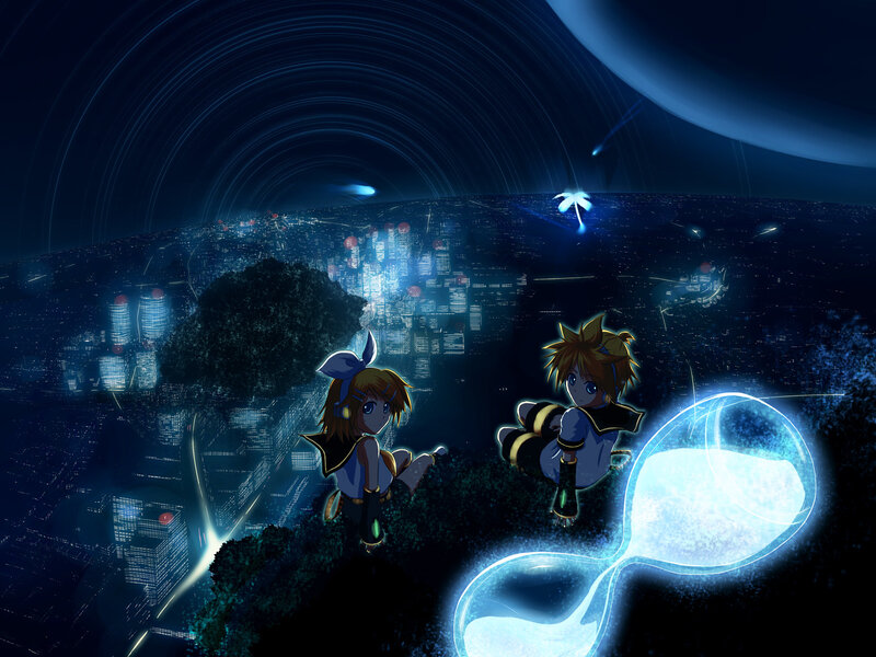 Two characters overlooking a city at night