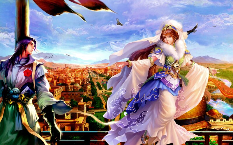 Two Characters Overlooking City