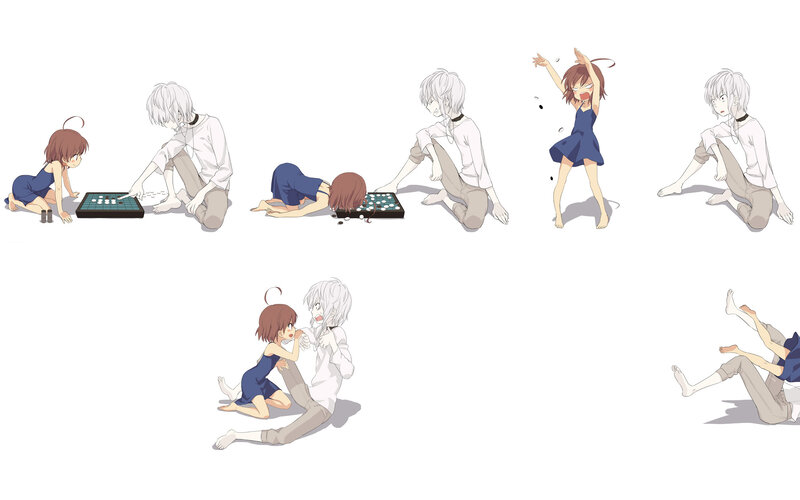 Two characters playing a board game