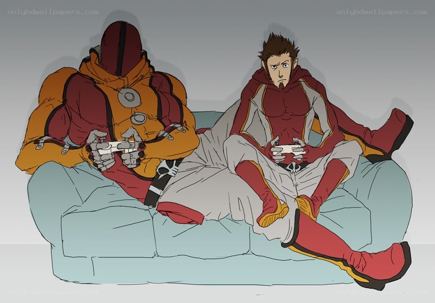 Two characters playing video games