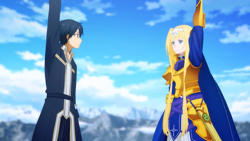 Two Characters Raising Arms