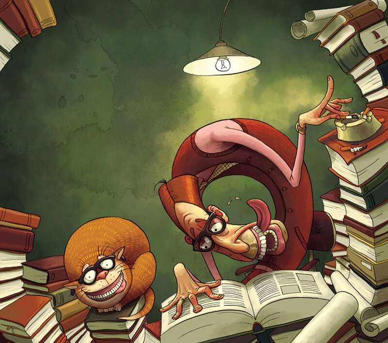 Two Characters Reading Books