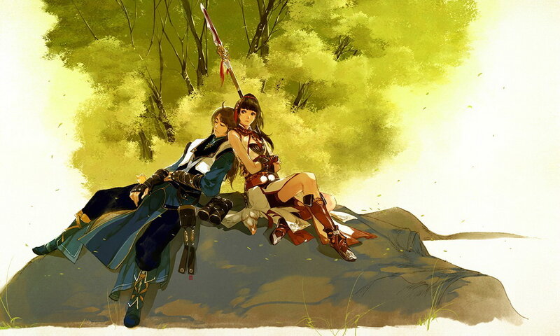 Two Characters Resting — Green