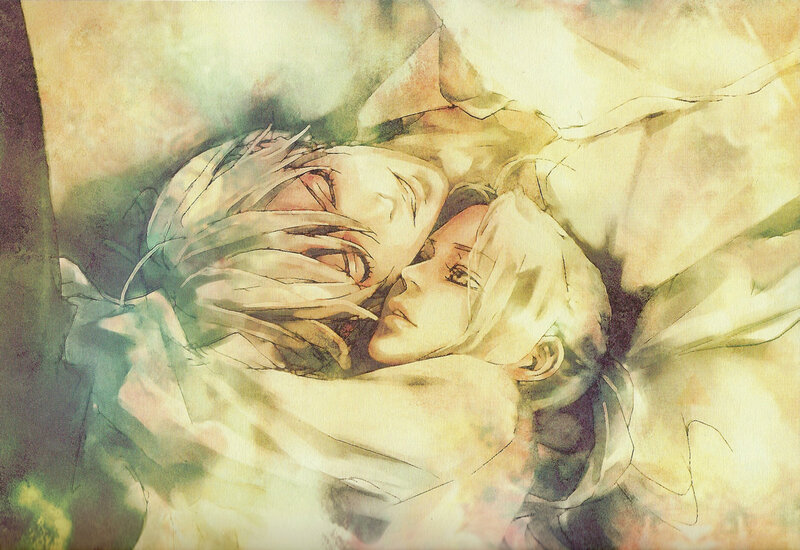 two characters resting together