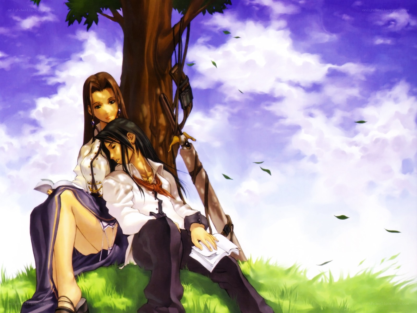 Two characters resting under a tree