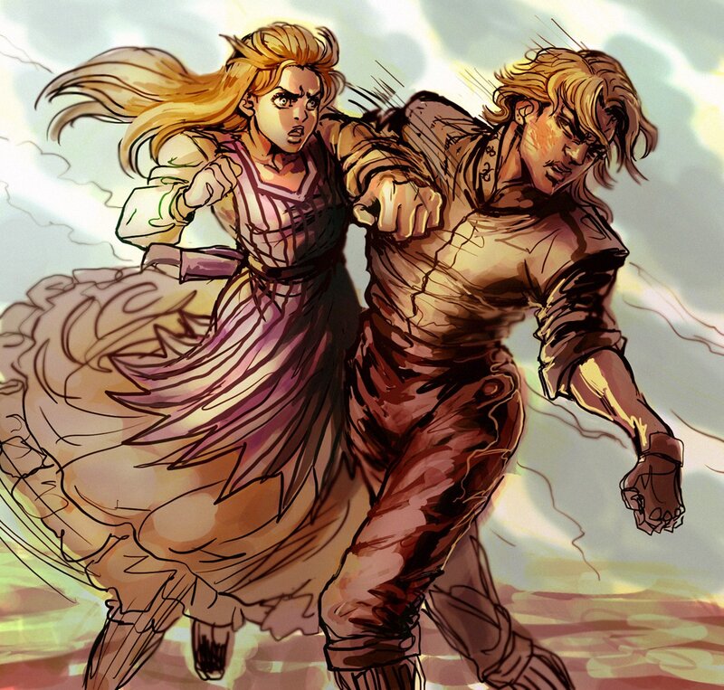 Two Characters Running — Brown