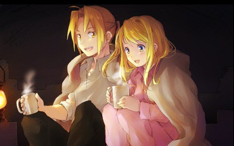 Two characters sharing a warm moment