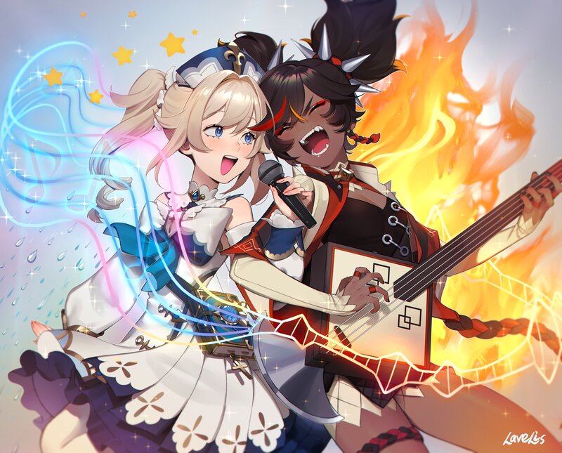 Two Characters Singing — Blue