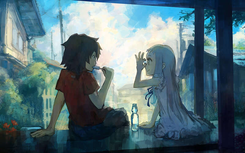 Two Characters Sitting — Blue, Serene