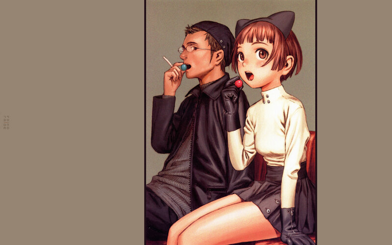 Two Characters Sitting — Brown, Neutral