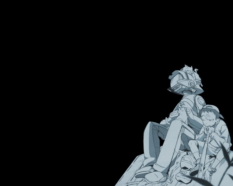 Two Characters Sitting — Gray, Calm