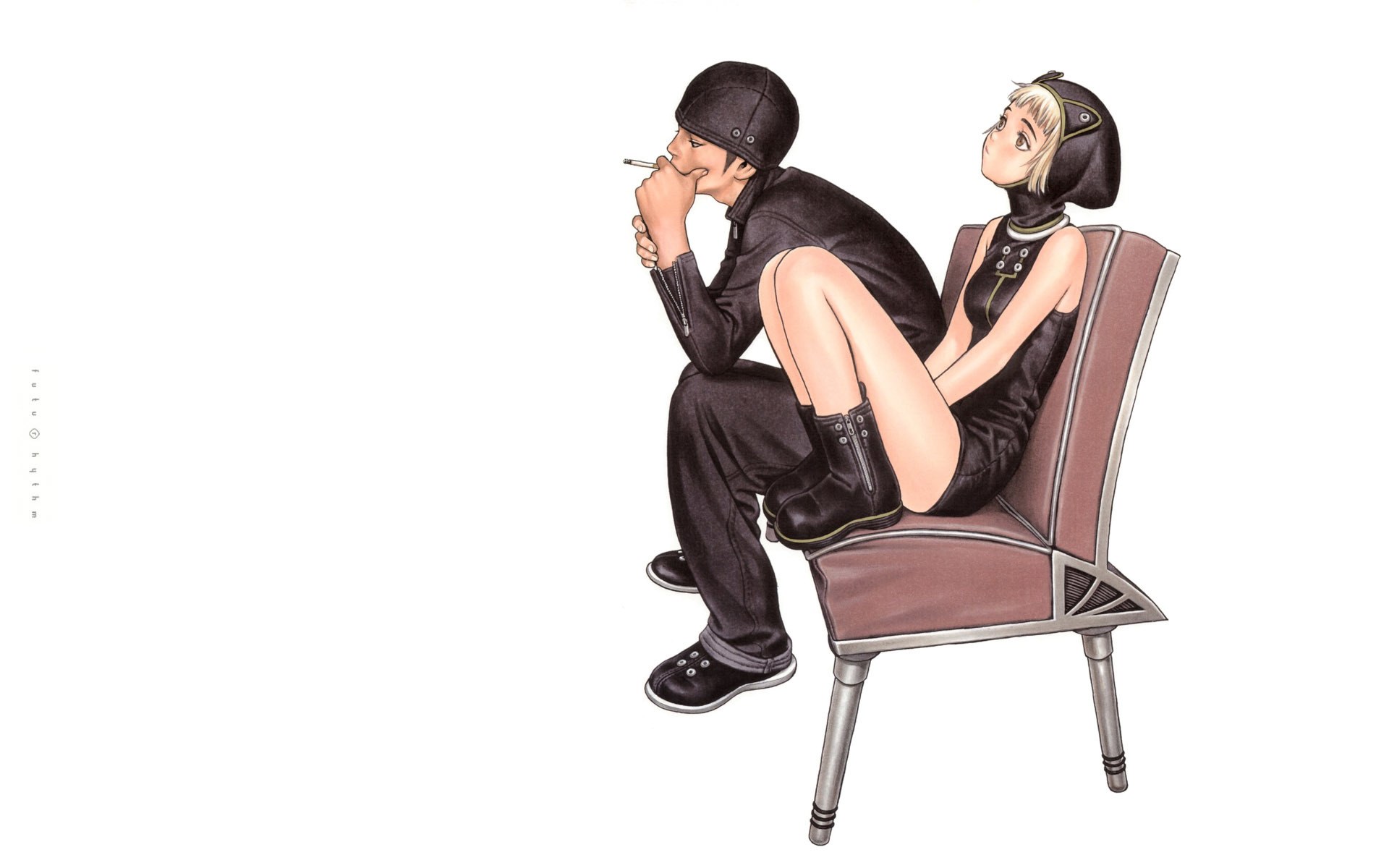 Two characters sitting on a chair