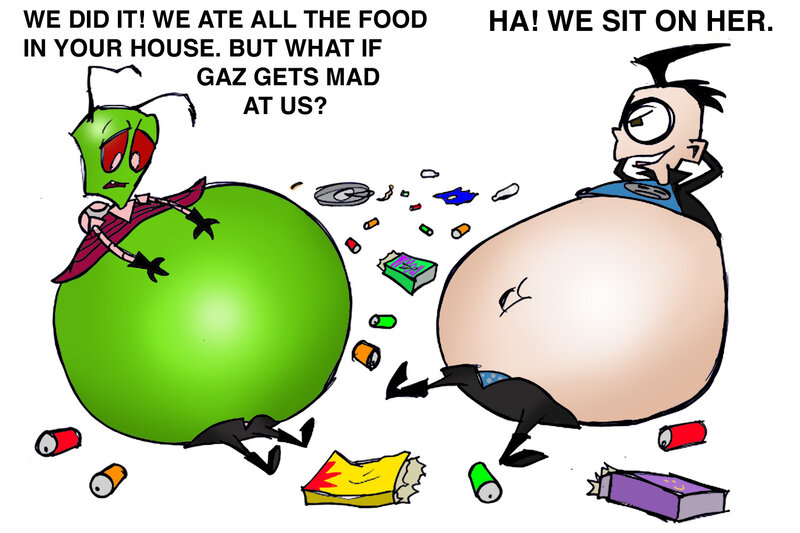 Two Characters Sitting on Food