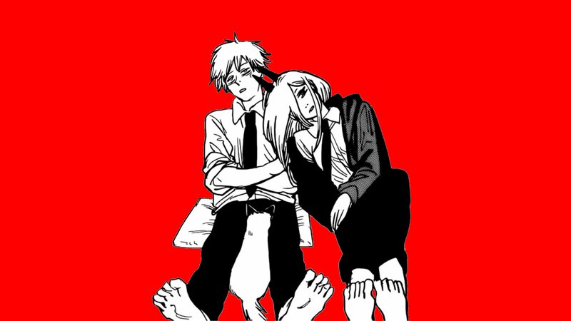 Two Characters Sitting — Red, Dramatic, Manga