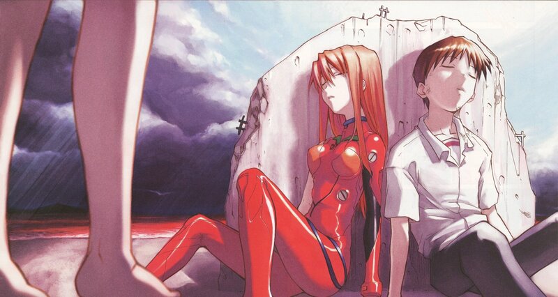 Two Characters Sitting — Red, Dramatic