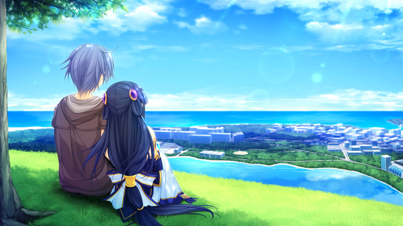 Two Characters Sitting Together — Blue